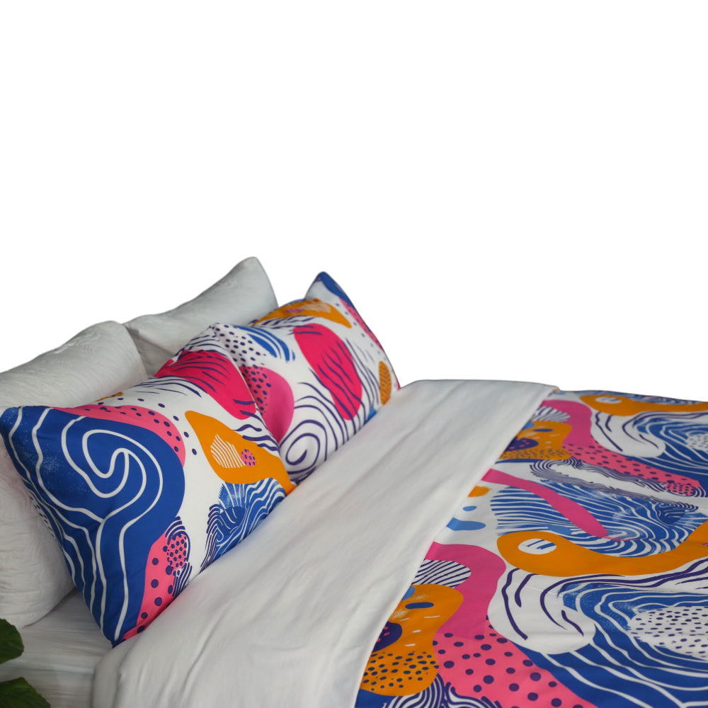 Housse de Couette Double Face "Vibrations Artistiques"  -Doux & Antiallergique - + Taie d'oreiller Offert