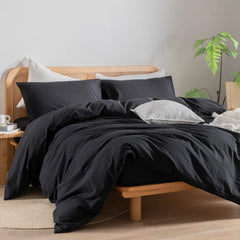 Housse Couette Noir Élégance + Taies d'oreillers Offertes  // Doux & Antiallergique