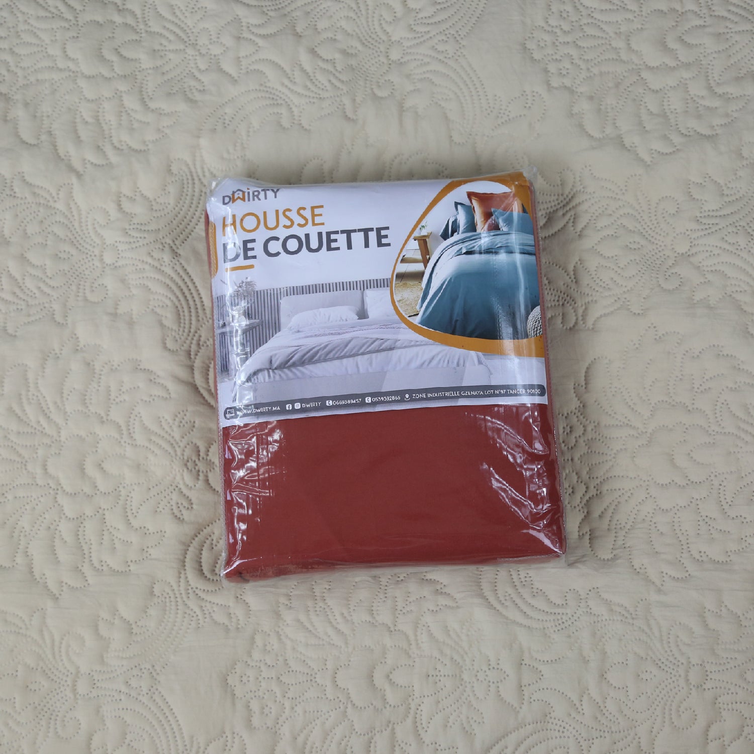 Housse Couette Orange Brique + Taies d'oreillers Offertes