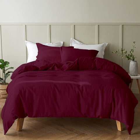 Housse Couette Aubergine + Taies d'oreillers Offerts