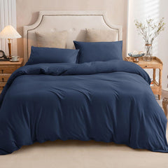 Housse Couette Bleu Nuit + Taies d'oreillers Offertes  // Doux & Antiallergique