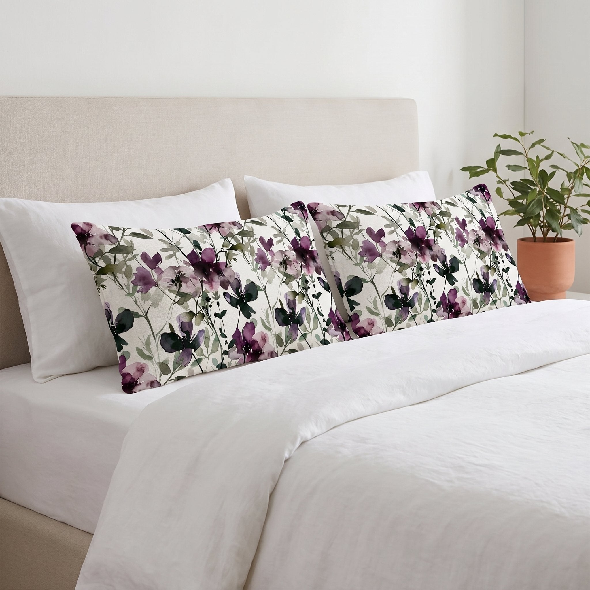 Taies d’oreiller imprimées Jardin Mauve 50×70 (lot de 2)