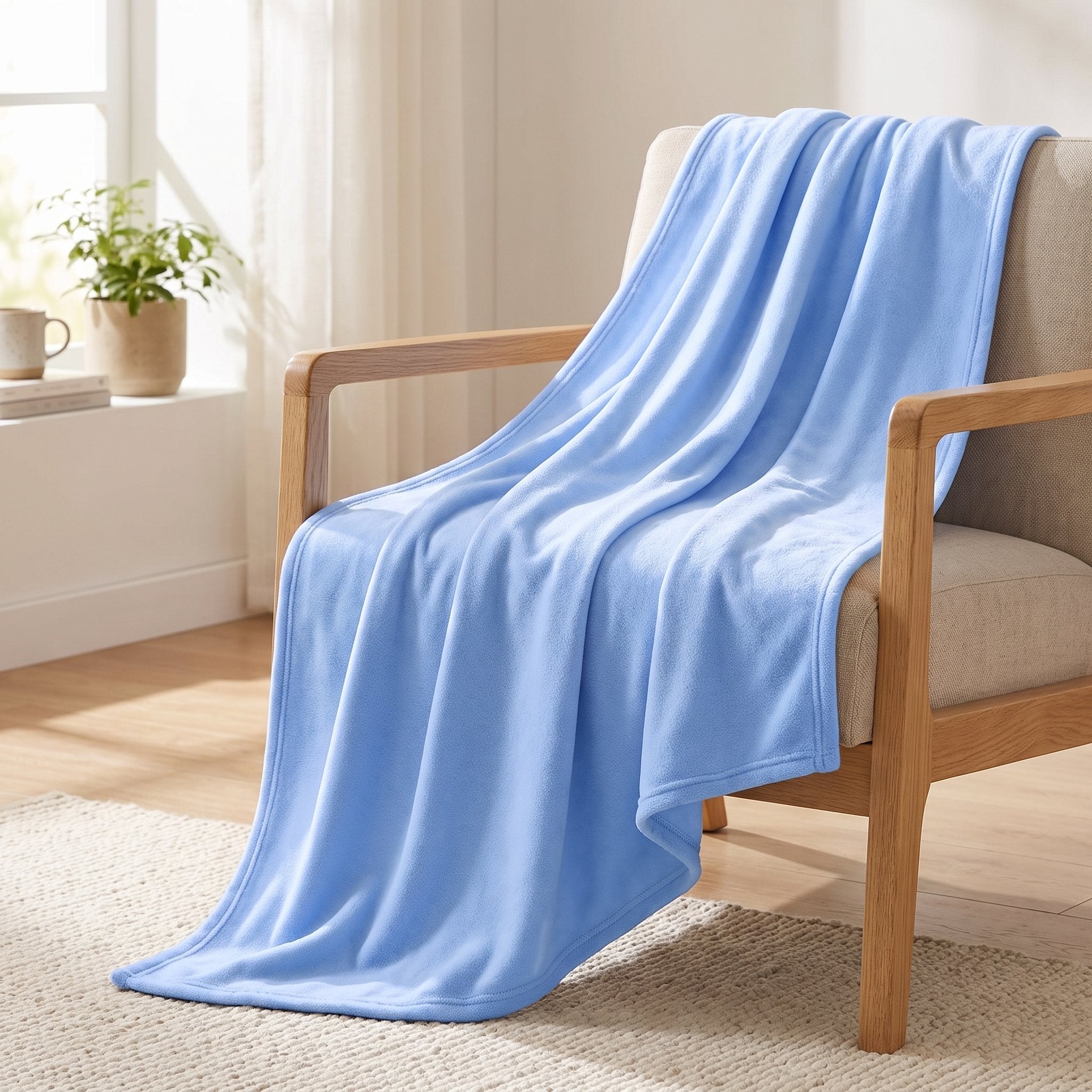 Couverture flanelle unie Bleu Ciel