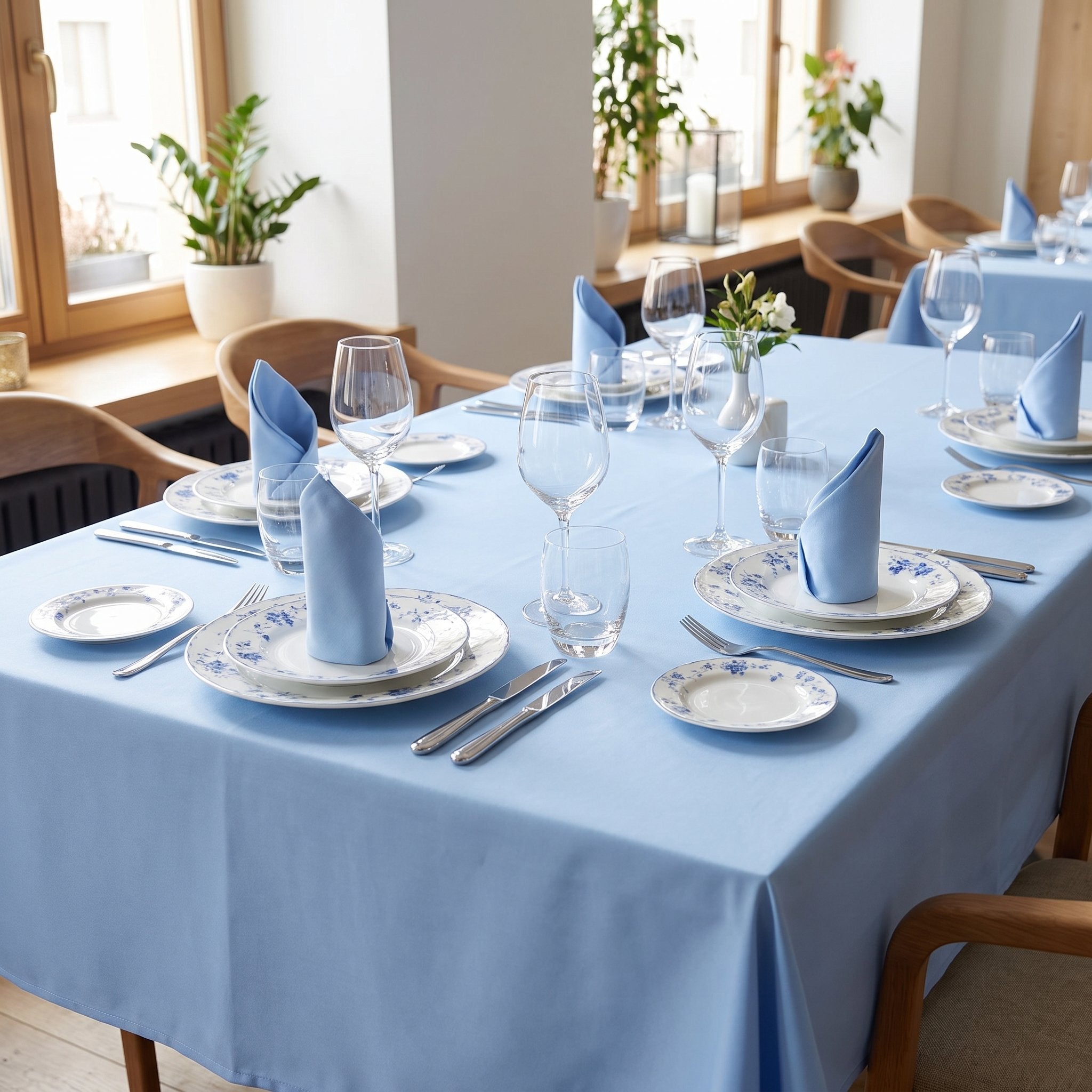 Nappe unie bleue + serviettes assorties