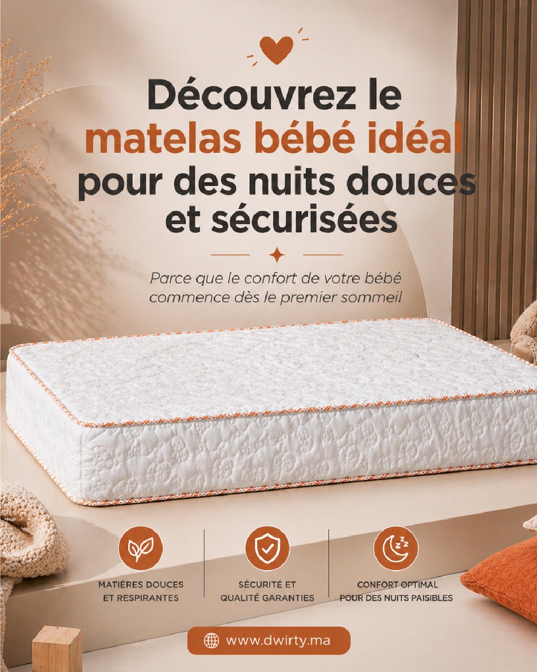 Matelas Bébé confort Blanc 60x120x12 cm : Le confort des tout - petit, notre priorité ! - matelas Bébé Dwirty Maroc