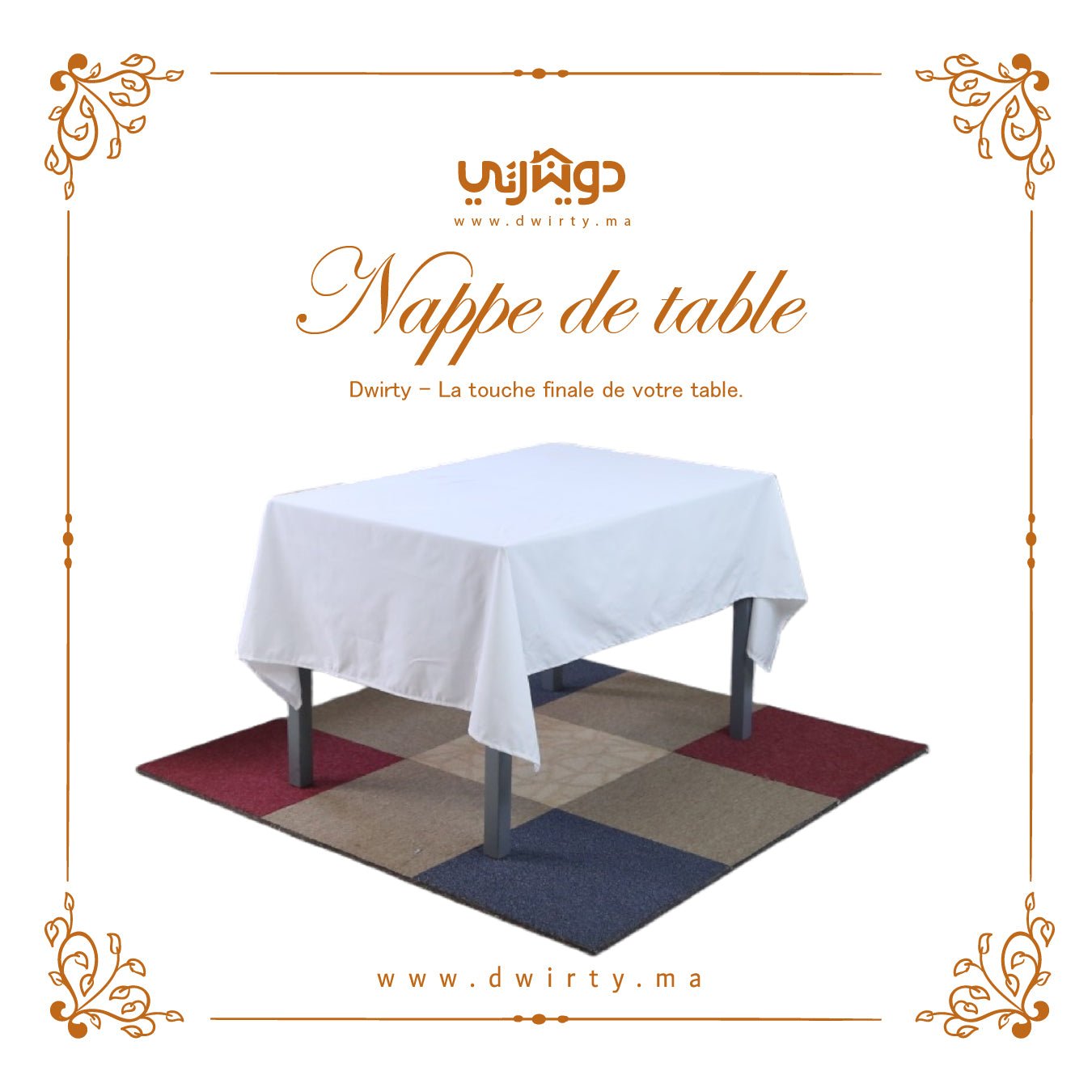 Nappe de Table Blanche + Serviettes Assorties – Élégance et Protection au Quotidien - Nappe de Table Dwirty Maroc