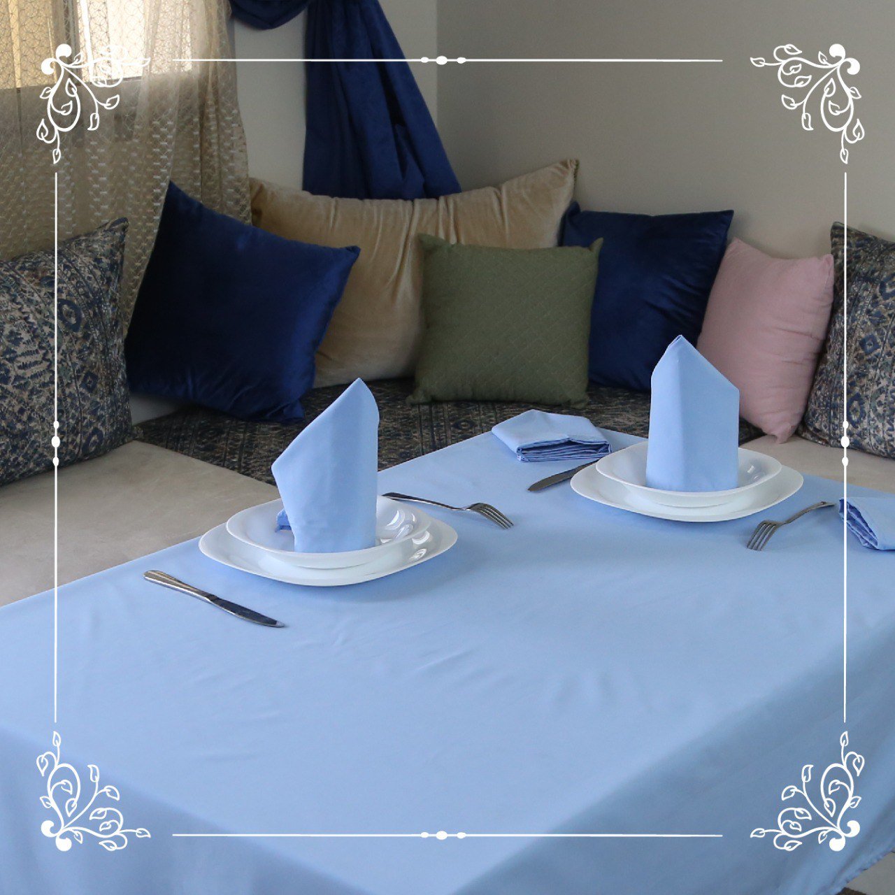 Nappe de Table Bleu + Serviettes Assorties – Élégance et Protection au Quotidien - Nappe de Table Dwirty Maroc