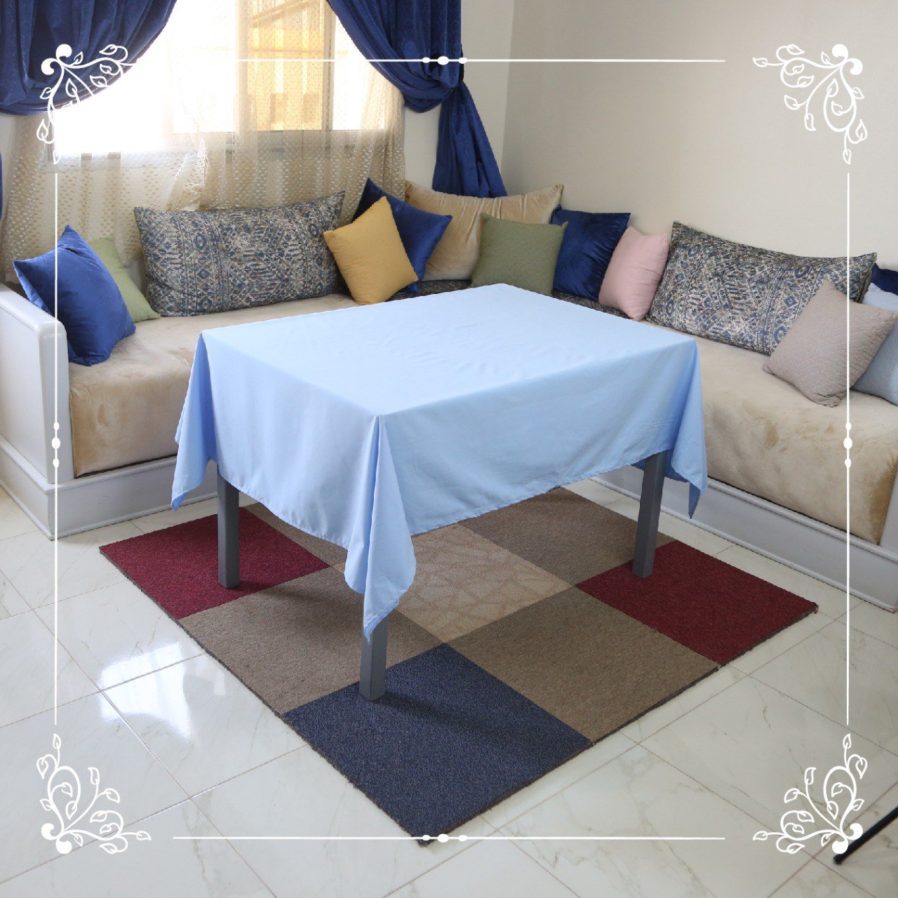 Nappe de Table Bleu + Serviettes Assorties – Élégance et Protection au Quotidien - Nappe de Table Dwirty Maroc