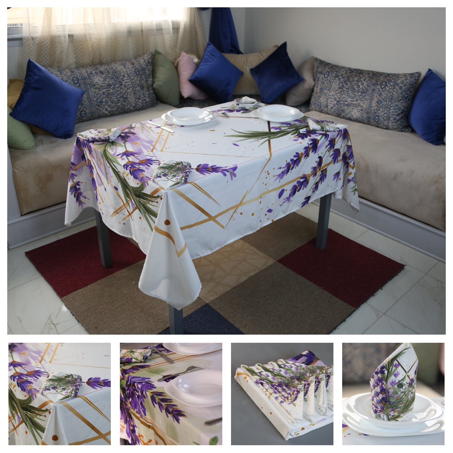 Nappe de Table Feuilles de Grâce – Collection ÉLÉGANCE MODERNE ✨ - Nappe de Table Dwirty Maroc