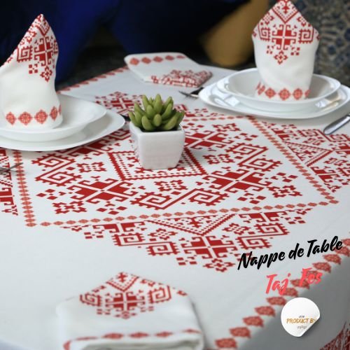 Nappe "Taj Fès" de la Collection "Touches de Fès Luxueuses" - Rouge - Nappe de Table Dwirty Maroc