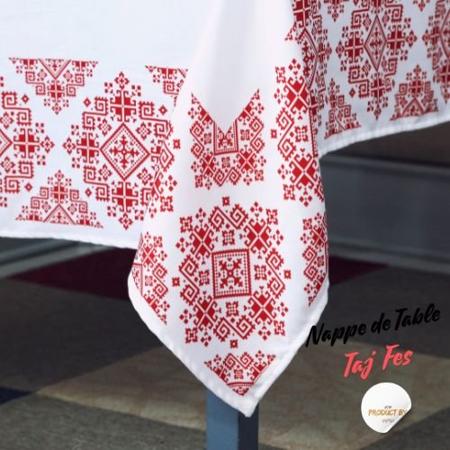 Nappe "Taj Fès" de la Collection "Touches de Fès Luxueuses" - Rouge - Nappe de Table Dwirty Maroc