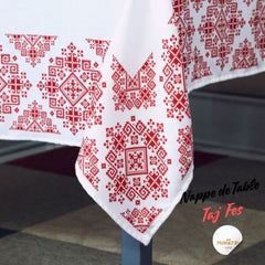 Nappe "Taj Fès" de la Collection "Touches de Fès Luxueuses" - Rouge - Nappe de Table Dwirty Maroc