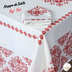 Nappe "Taj Fès" de la Collection "Touches de Fès Luxueuses" - Rouge - Nappe de Table Dwirty Maroc