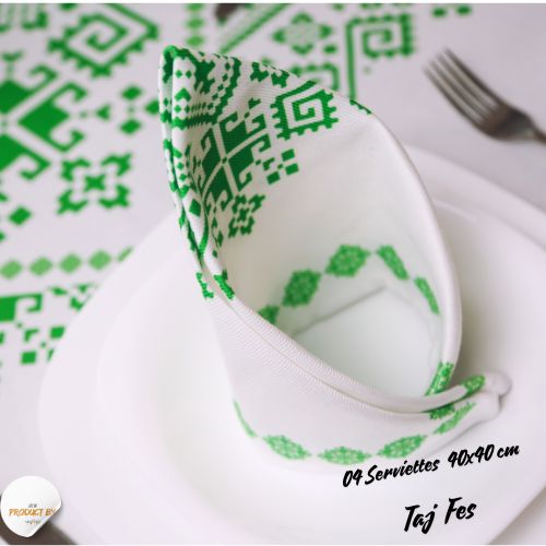 Nappe "Taj Fès" de la Collection "Touches de Fès Luxueuses" - Vert - Nappe de Table Dwirty Maroc