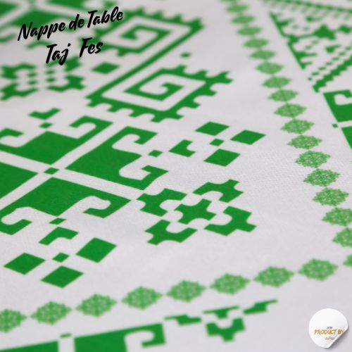Nappe "Taj Fès" de la Collection "Touches de Fès Luxueuses" - Vert - Nappe de Table Dwirty Maroc