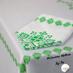 Nappe "Taj Fès" de la Collection "Touches de Fès Luxueuses" - Vert - Nappe de Table Dwirty Maroc