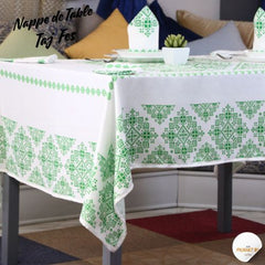 Nappe "Taj Fès" de la Collection "Touches de Fès Luxueuses" - Vert - Nappe de Table Dwirty Maroc