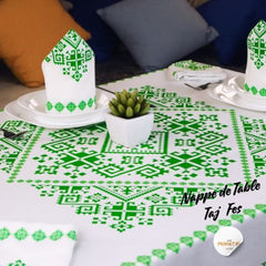 Nappe "Taj Fès" de la Collection "Touches de Fès Luxueuses" - Vert - Nappe de Table Dwirty Maroc