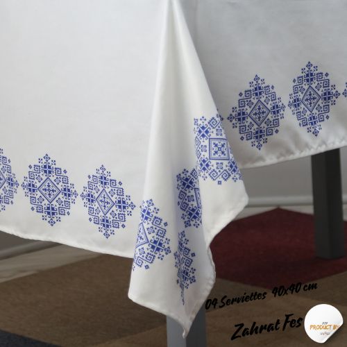 Nappe "Zahrat Fès" de la Collection "Touches de Fès Luxueuses" - Bleu - Nappe de Table Dwirty Maroc