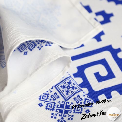 Nappe "Zahrat Fès" de la Collection "Touches de Fès Luxueuses" - Bleu - Nappe de Table Dwirty Maroc