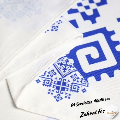 Nappe "Zahrat Fès" de la Collection "Touches de Fès Luxueuses" - Bleu - Nappe de Table Dwirty Maroc