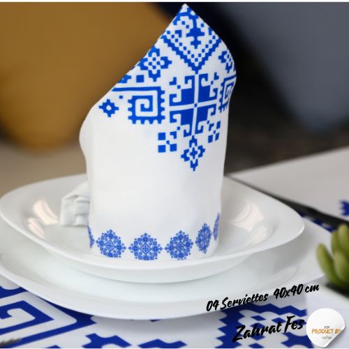 Nappe "Zahrat Fès" de la Collection "Touches de Fès Luxueuses" - Bleu - Nappe de Table Dwirty Maroc