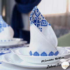 Nappe "Zahrat Fès" de la Collection "Touches de Fès Luxueuses" - Bleu - Nappe de Table Dwirty Maroc
