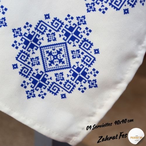 Nappe "Zahrat Fès" de la Collection "Touches de Fès Luxueuses" - Bleu - Nappe de Table Dwirty Maroc