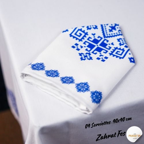 Nappe "Zahrat Fès" de la Collection "Touches de Fès Luxueuses" - Bleu - Nappe de Table Dwirty Maroc
