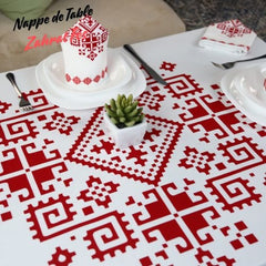 Nappe "Zahrat Fès" de la Collection "Touches de Fès Luxueuses" - Rouge - Nappe de Table Dwirty Maroc