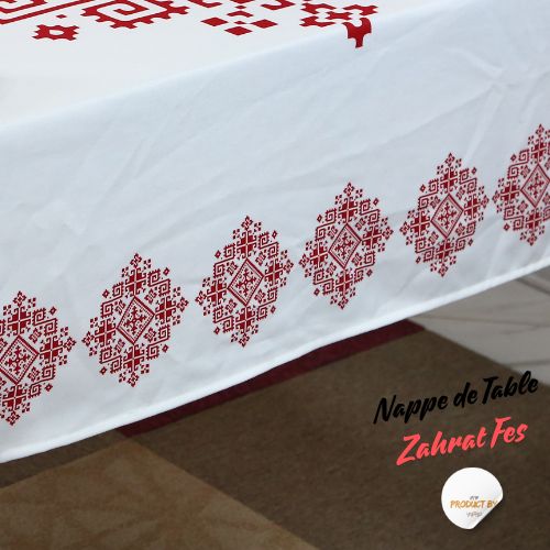 Nappe "Zahrat Fès" de la Collection "Touches de Fès Luxueuses" - Rouge - Nappe de Table Dwirty Maroc