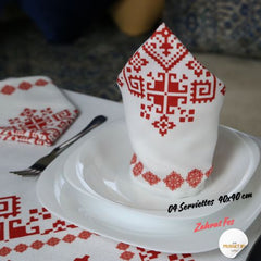 Nappe "Zahrat Fès" de la Collection "Touches de Fès Luxueuses" - Rouge - Nappe de Table Dwirty Maroc