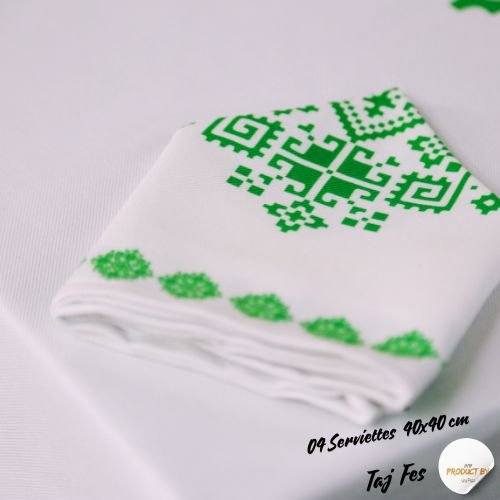 Nappe "Zahrat Fès" de la Collection "Touches de Fès Luxueuses" - Vert - Nappe de Table Dwirty Maroc