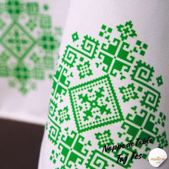 Nappe "Zahrat Fès" de la Collection "Touches de Fès Luxueuses" - Vert - Nappe de Table Dwirty Maroc