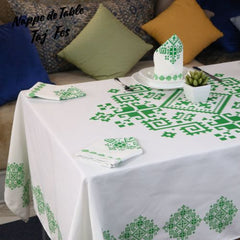 Nappe "Zahrat Fès" de la Collection "Touches de Fès Luxueuses" - Vert - Nappe de Table Dwirty Maroc