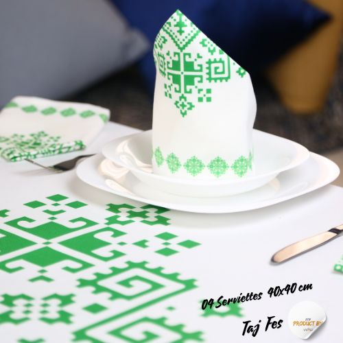 Nappe "Zahrat Fès" de la Collection "Touches de Fès Luxueuses" - Vert - Nappe de Table Dwirty Maroc