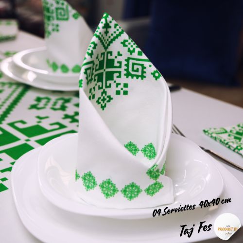 Nappe "Zahrat Fès" de la Collection "Touches de Fès Luxueuses" - Vert - Nappe de Table Dwirty Maroc