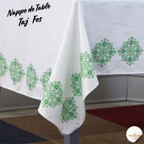 Nappe "Zahrat Fès" de la Collection "Touches de Fès Luxueuses" - Vert - Nappe de Table Dwirty Maroc