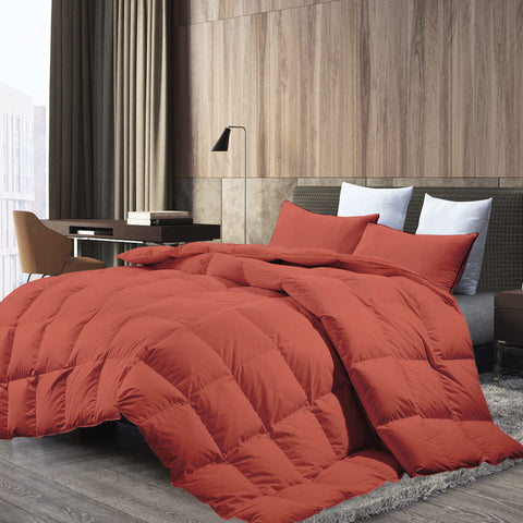 Couette Unie Orange Brique Microgel MALABATA Antiallergique (C+++) avec Taies d'oreiller Offerts