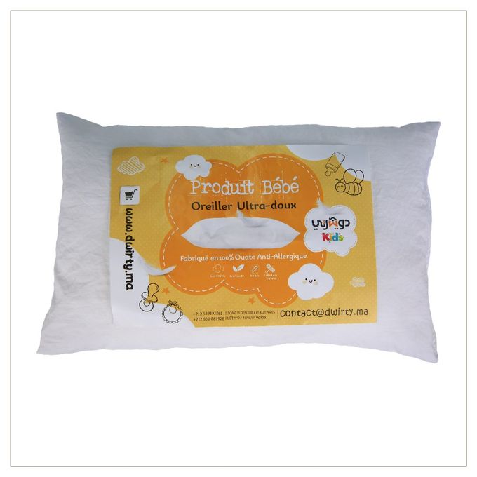 Oreiller Bébé – Blanc (30x50 cm) // Anti - Allergique & Anti - Acariens - Un acheté le 2éme est offert - Taies et protections d'oreiller Dwirty Maroc