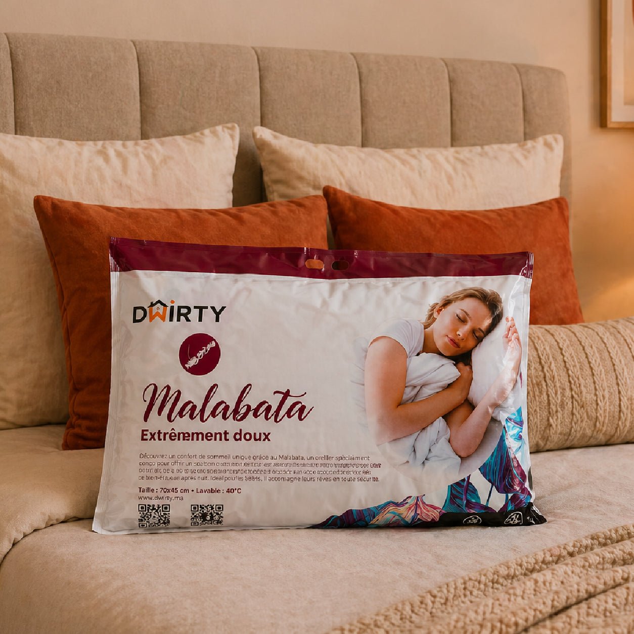 Oreiller Malabata avec Lavande Naturelle 45x70 cm : Plongez dans le sommeil ultime avec notre - oreiller Dwirty Maroc