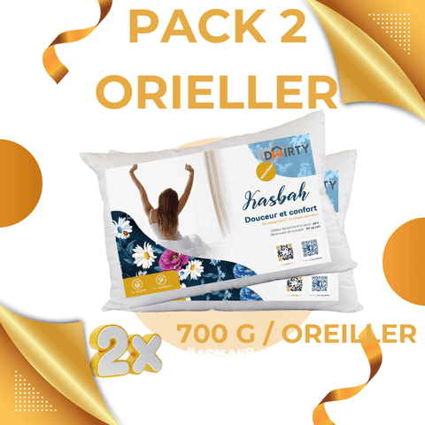 Pack 2 Oreiller Ferme KASBAH - 700 g - oreiller Dwirty Maroc