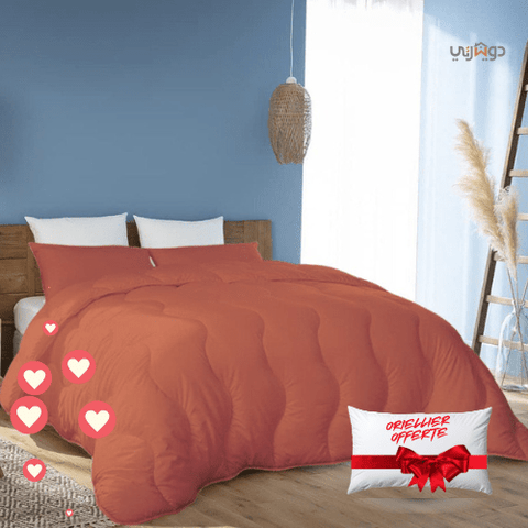 Pack Couette Kasbah Orange Microfibre + Taie & 1 Oreiller Kasbah GRATUIT // chaude C°++ & Antiallergique - Couette & Housse de Couette Dwirty Maroc