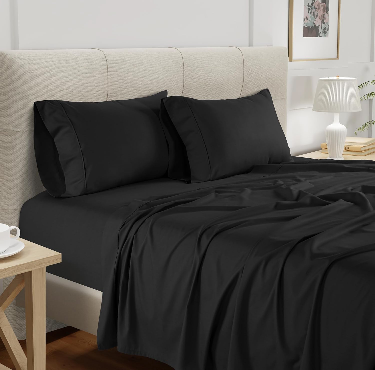 Pack Draps Noir Élégance (Drap Housse + Drap Plat + Taie Oreiller) - Doux & Antiallergique - parure de draps Dwirty Maroc