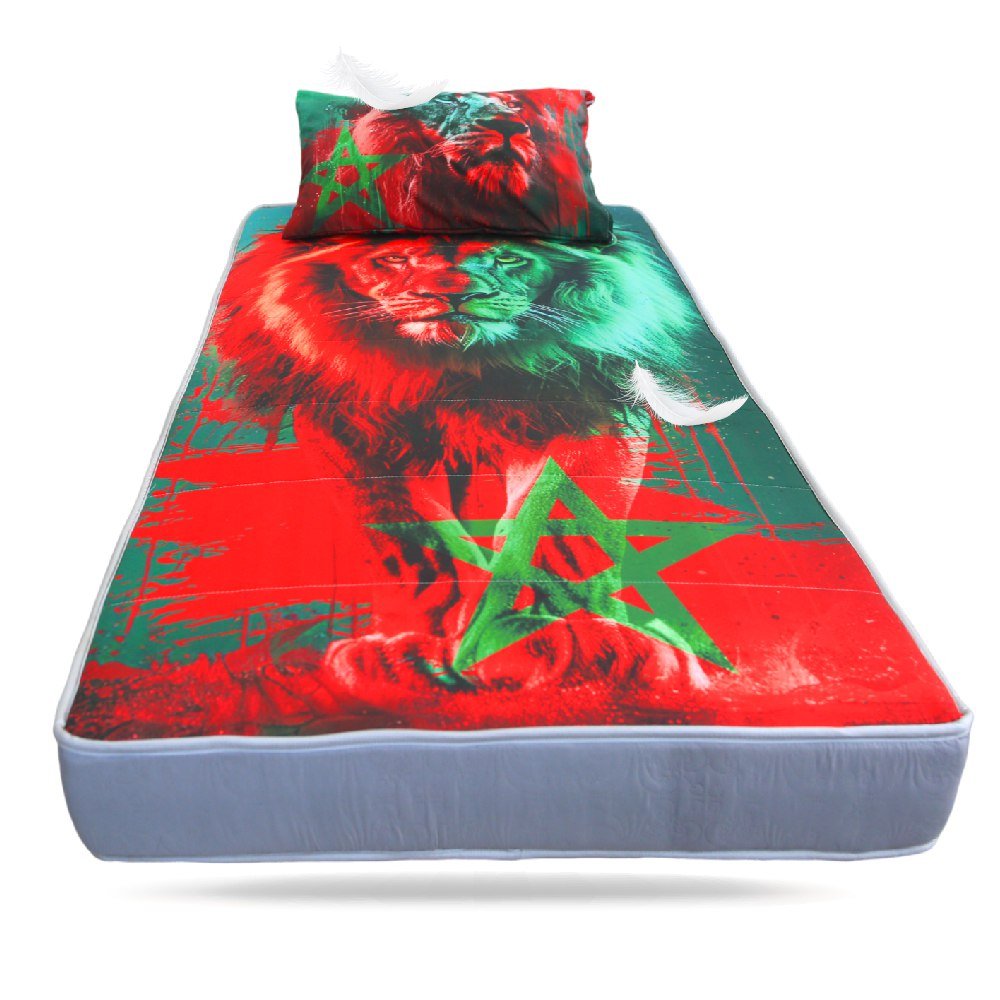 Pack Matelas Camping Pack Matelas Camping Lion d’Atlas : Mtls 1Place (190x90x15cm) + Oreiller + 1TO: Le Compagnon Idéal pour vos Aventures en Plein Air ! - matelas de camping Dwirty Maroc