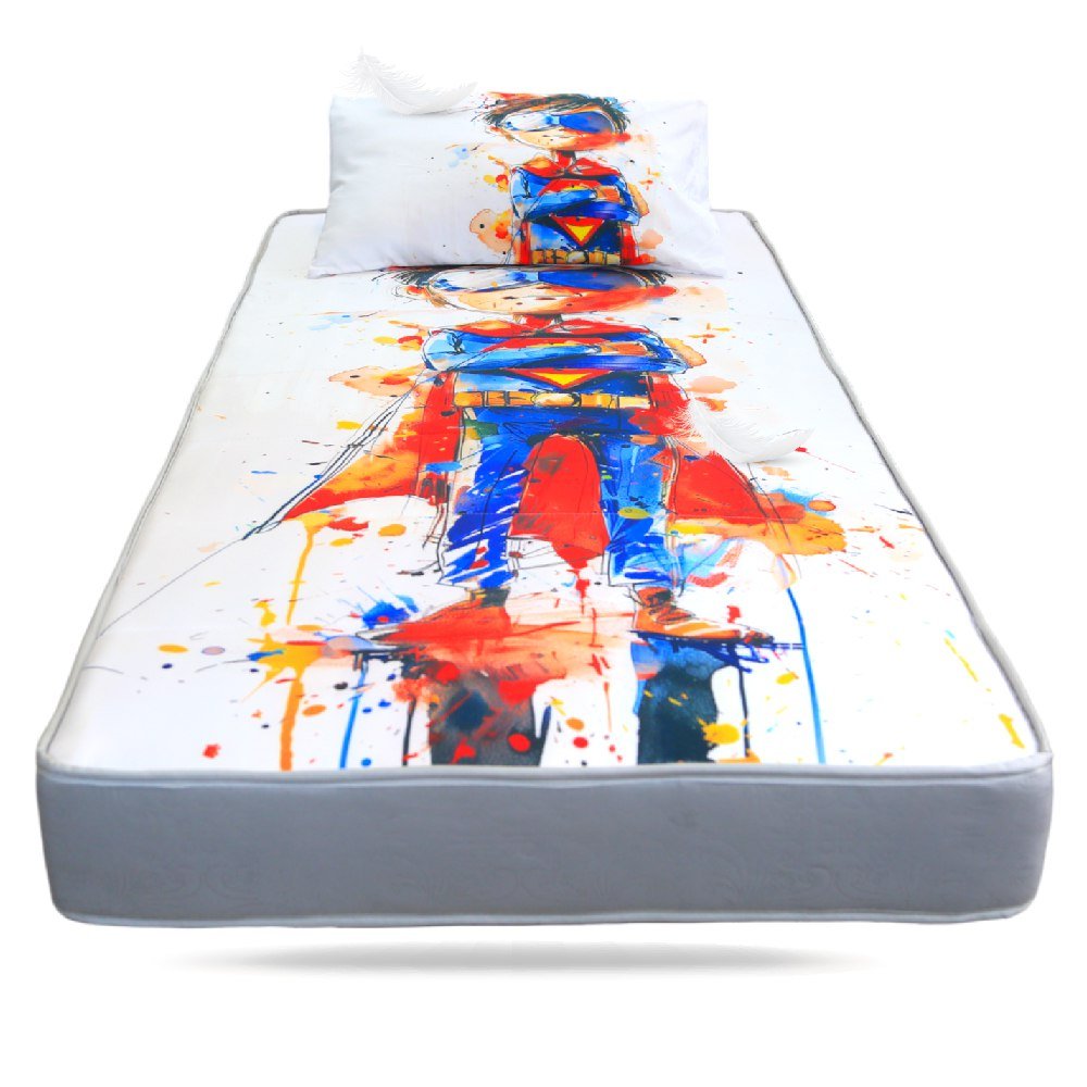 Pack Matelas Camping Super Héros : Mtls 1Place (190x90x15cm) + Oreiller + 1TO : Le Compagnon Idéal pour vos Aventures en Plein Air ! - matelas de camping Dwirty Maroc