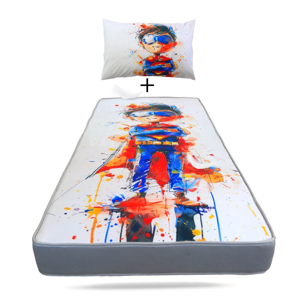 Pack Matelas Camping Super Héros : Mtls 1Place (190x90x15cm) + Oreiller + 1TO : Le Compagnon Idéal pour vos Aventures en Plein Air ! - matelas de camping Dwirty Maroc