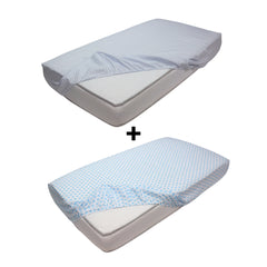 Set Draps Housse Bébé Imprimé "Bleu Serenity" (2 Draps housse 60x120 cm) + (2 TO 30x50cm)