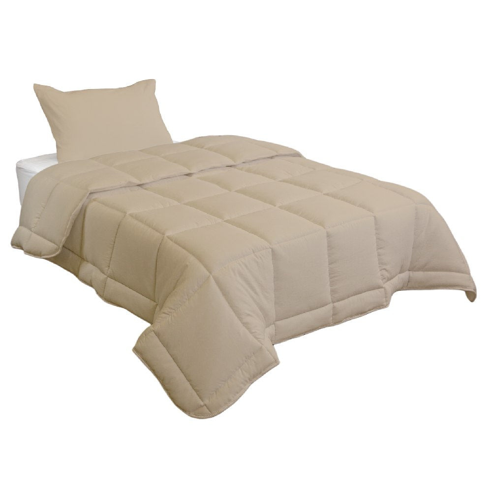 Couette Unie Beige Sable Microgel MALABATA Antiallergique + Taies d'oreiller Offerts