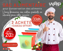 Pack 2 Sacs 1 L Conservation Alimentaire Achetez = 3 Couvercles Offerts -Silicone / Offre 2024